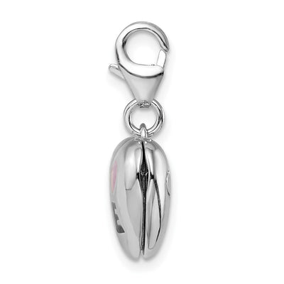 Amore La Vita Sterling Silver Rhodium-plated Polished 3-D Enameled CZ LOVE Heart Locket Charm with Fancy Lobster Clasp