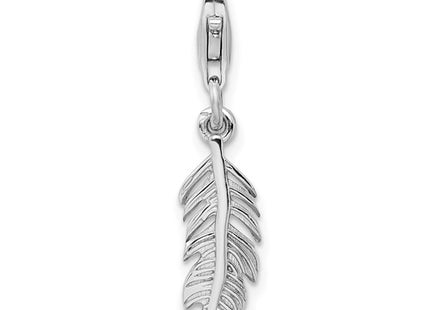 Amore La Vita Sterling Silver Rhodium-plated Polished 3-D Feather Charm with Fancy Lobster Clasp