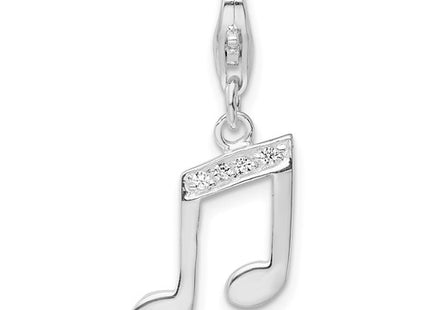 Amore La Vita Sterling Silver Rhodium-plated Polished CZ Music Note Lobster Clasp Charm