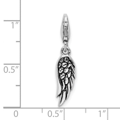 Amore La Vita Sterling Silver Rhodium-plated Polished 3-D Oxidized Wing Charm with Fancy Lobster Clasp