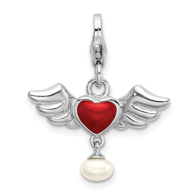 Sterling silver pearl heart charm
