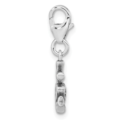 Amore La Vita Sterling Silver Rhodium-plated Polished Antiqued CZ Anchor with Heart Charm with Fancy Lobster Clasp