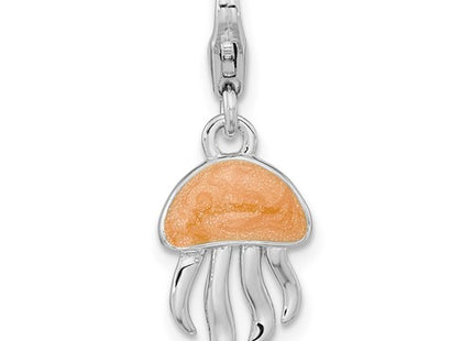 Amore La Vita Sterling Silver Rhodium-plated Polished 3-D Glitter Enameled Jellyfish Charm with Fancy Lobster Clasp