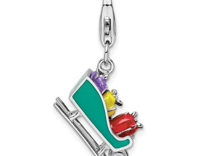 Amore La Vita Sterling Silver Rhodium-plated Polished 3-D Enameled Sled with Presents Charm