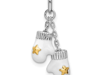 Amore La Vita Sterling Silver Rhodium-plated and Gold-tone Polished Enameled Mitten Charm
