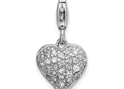 Amore La Vita Sterling Silver Rhodium-plated Polished 3-D CZ and Red Enameled Reversible Heart Charm with Fancy Lobster Clasp