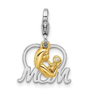 Sterling silver cubic zirconia mother charm