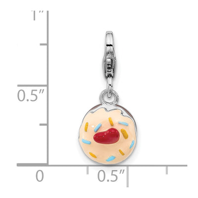 Amore La Vita Sterling Silver Rhodium-plated Multi Color Enameled Cake with Red Enameled Heart Topper Charm with Fancy Lobster Charm