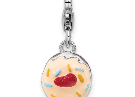 Amore La Vita Sterling Silver Rhodium-plated Multi Color Enameled Cake with Red Enameled Heart Topper Charm with Fancy Lobster Charm