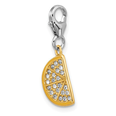Amore La Vita Sterling Silver Rhodium and Gold-plated Yellow Enameled Orange Slice with White Crystal Charm with Fancy Lobster Clasp