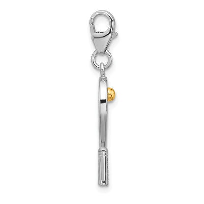 Amore La Vita Sterling Silver Rhodium and Gold-plated Tennis Racket with Ball and CZ Handle Charm with Fancy Lobster Clasp