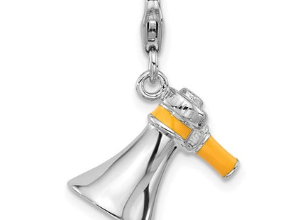 Amore La Vita Sterling Silver Rhodium-plated Megaphone with Yellow Enameled Handle Charm with Fancy Lobster Clasp