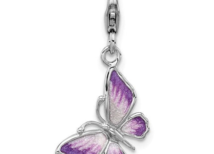 Amore La Vita Sterling Silver Rhodium-plated 3-D Purple Enameled Butterfly Charm with Fancy Lobster Clasp