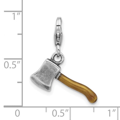 Amore La Vita Sterling Silver Rhodium-plated 3-D Axe with Brown Enameled Handle Charm with Fancy Lobster Charm