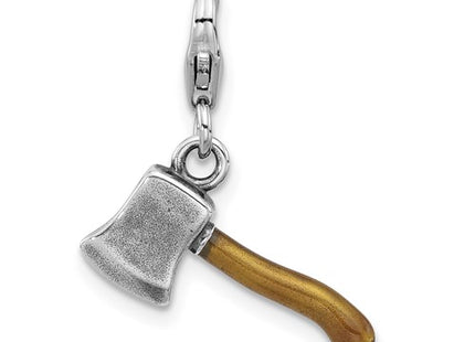 Amore La Vita Sterling Silver Rhodium-plated 3-D Axe with Brown Enameled Handle Charm with Fancy Lobster Charm