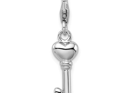 Amore La Vita Sterling Silver Rhodium-plated Polished 3-D Key Charm with Fancy Lobster Clasp