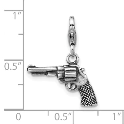 Amore La Vita Sterling Silver Rhodium-plated 3-D Antiqued Pistol Charm with Fancy Lobster Clasp