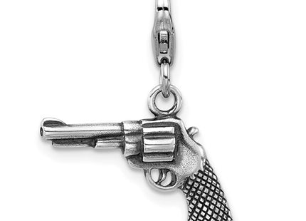 Amore La Vita Sterling Silver Rhodium-plated 3-D Antiqued Pistol Charm with Fancy Lobster Clasp