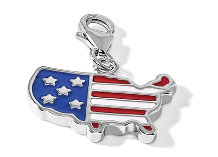 Amore La Vita Sterling Silver Rhodium-plated Red/White and Blue American Flag Shaped as United States Of America Charm w