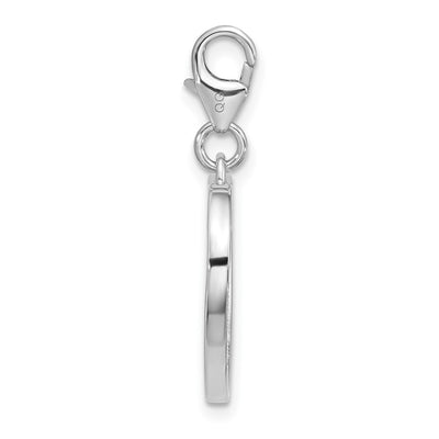 Amore La Vita Sterling Silver Rhodium-plated Red/White and Blue American Flag Shaped as Heart Charm with Fancy Lobster Clasp