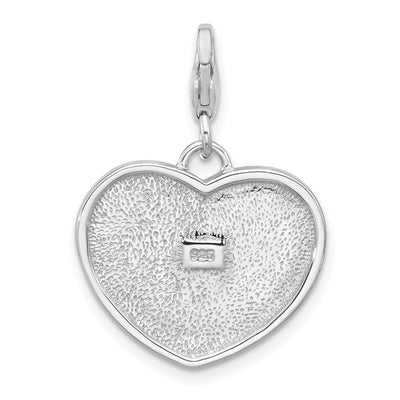 Amore La Vita Sterling Silver Rhodium-plated Red/White and Blue American Flag Shaped as Heart Charm with Fancy Lobster Clasp