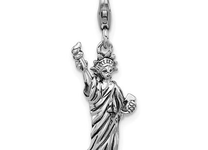 Amore La Vita Sterling Silver Rhodium-plated 3-D Antiqued Statue Of Liberty Charm with Fancy Lobster Clasp