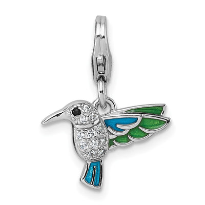 Sterling silver cubic zirconia hummingbird charm