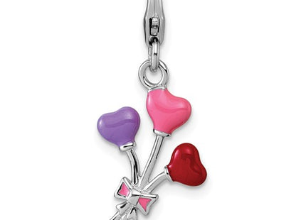 Sterling Silver Amore La Vita Rhodium-plated 3D Pink/Purple/Red Enameled Heart Balloons Charm with Lobster Clasp