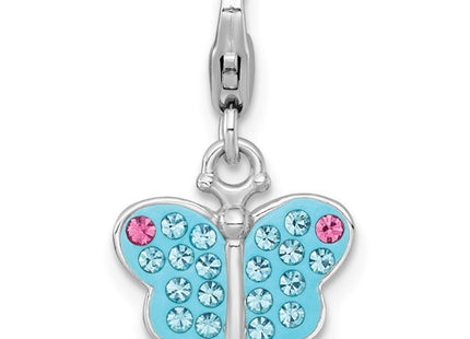 Sterling Silver Amore La Vita Rhodium-plated Polished Blue and Pink Crystal Butterfly Charm