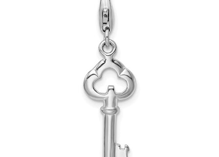 Amore La Vita Sterling Silver Rhodium-plated Polished Skeleton Key Charm with Fancy Lobster Clasp
