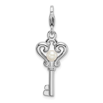 Sterling silver pearl key charm
