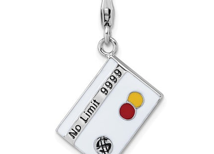 Sterling Silver Amore La Vita Rhodium-plated White/Black/Red/Yellow Enameled No Limit Credit Card Charm with Lobster Clasp