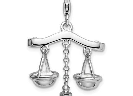Amore La Vita Sterling Silver Rhodium-plated Polished 3-D Enameled Scales of Justice Charm with Fancy Lobster Clasp
