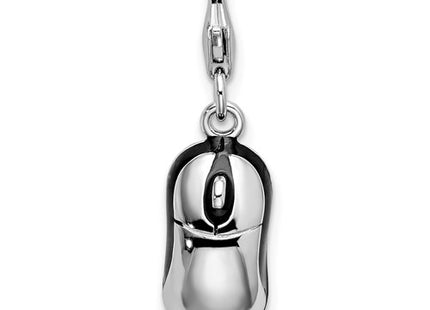 Amore La Vita Sterling Silver Rhodium-plated Polished 3-D Enameled Mouse Charm with Fancy Lobster Clasp