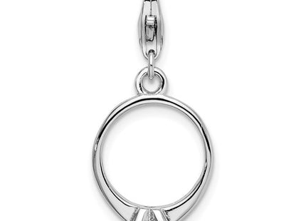 Amore La Vita Sterling Silver Rhodium-plated Polished 3-D CZ Polished Engagement Ring Charm with Fancy Lobster Clasp