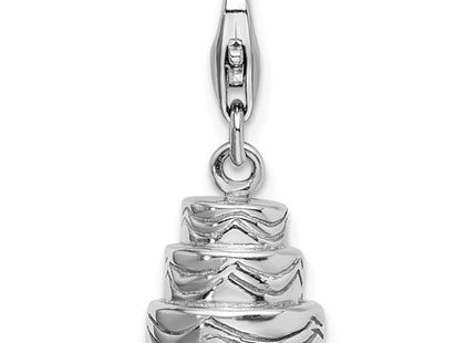 Amore La Vita Sterling Silver Rhodium-plated Polished 3-D Wedding Cake Charm with Fancy Lobster Clasp