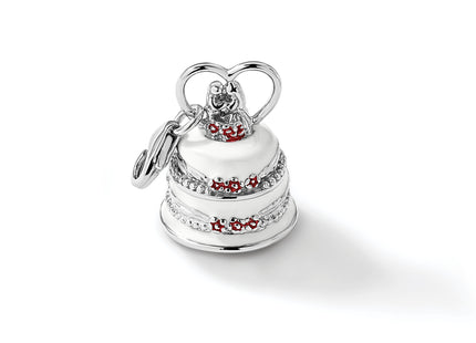 Amore La Vita Sterling Silver Rhodium-plated Polished 3-D Enameled Wedding Cake Charm with Fancy Lobster Clasp