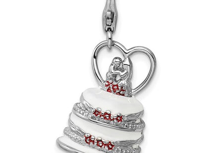Amore La Vita Sterling Silver Rhodium-plated Polished 3-D Enameled Wedding Cake Charm with Fancy Lobster Clasp