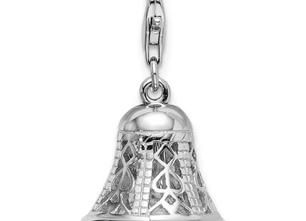 Amore La Vita Sterling Silver Rhodium-plated Polished 3-D Movable Bell Charm with Fancy Lobster Clasp