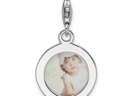 Amore La Vita Sterling Silver Rhodium-plated Polished Circle Frame Charm with Fancy Lobster Clasp