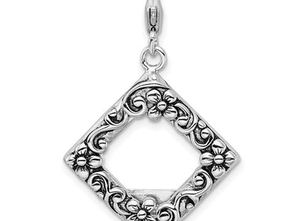 Amore La Vita Sterling Silver Rhodium-plated Polished Antiqued Photo Charm with Fancy Lobster Clasp
