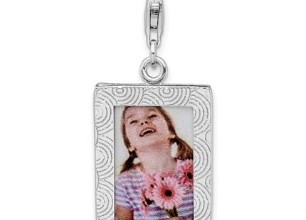Amore La Vita Sterling Silver Rhodium-plated Polished Picture Frame Charm with Fancy Lobster Clasp