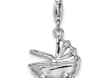Amore La Vita Sterling Silver Rhodium-plated Polished 3-D Baby Carriage Charm with Fancy Lobster Clasp