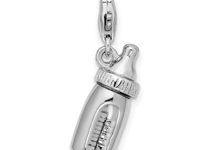 Amore La Vita Sterling Silver Rhodium-plated Polished 3-D Baby Bottle Charm with Fancy Lobster Clasp