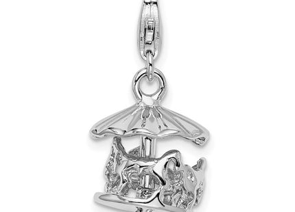 Amore La Vita Sterling Silver Rhodium-plated Polished 3-D Moveable Carousel Charm with Fancy Lobster Clasp