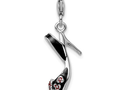 Amore La Vita Sterling Silver Rhodium-plated Polished 3-D Enameled High Heel Charm with Fancy Lobster Clasp