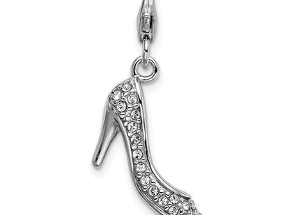 Amore La Vita Sterling Silver Rhodium-plated Polished 3-D Crystal High Heel Charm with Fancy Lobster Clasp