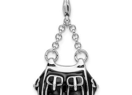 Amore La Vita Sterling Silver Rhodium-plated Polished 3-D Black Enameled Handbag Charm with Fancy Lobster Clasp