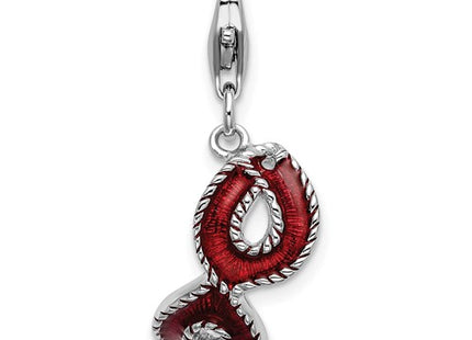 Amore La Vita Sterling Silver Rhodium-plated Polished 3-D Red Enameled Mask Charm with Fancy Lobster Clasp
