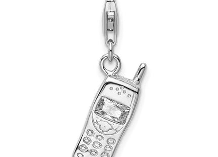 Amore La Vita Sterling Silver Rhodium-plated Polished CZ Cell Phone Charm with Fancy Lobster Clasp